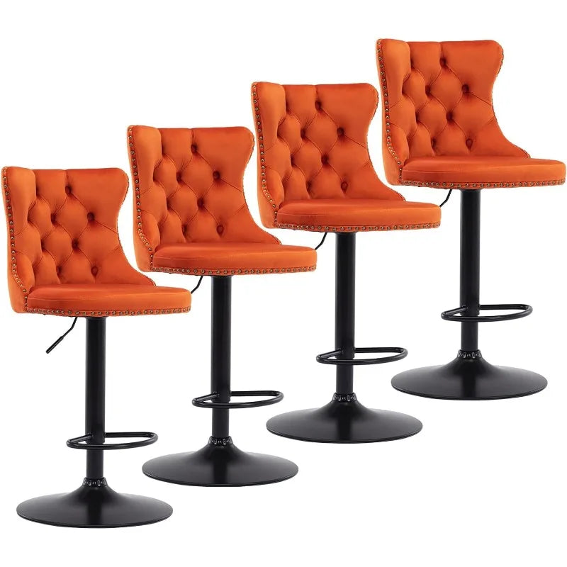 Swivel Bar Stools Set of 4, Adjustable Counter Height Bar stools, Button Tufted Back and Footrest,Velvet.