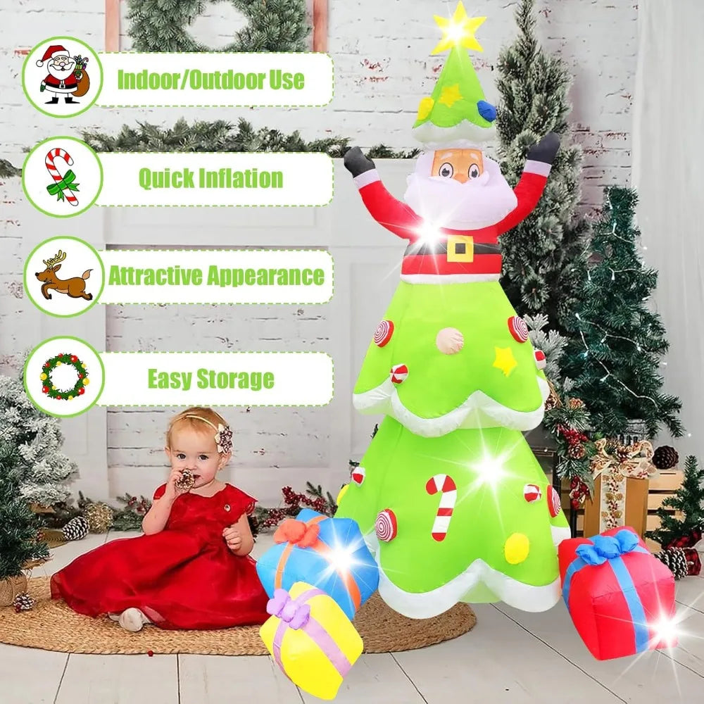 Christmas Santa 7FT Christmas Inflatable Tree with Santa Claus with Built-in LED  Outdoor Yard Decoration Christmas Inflatables