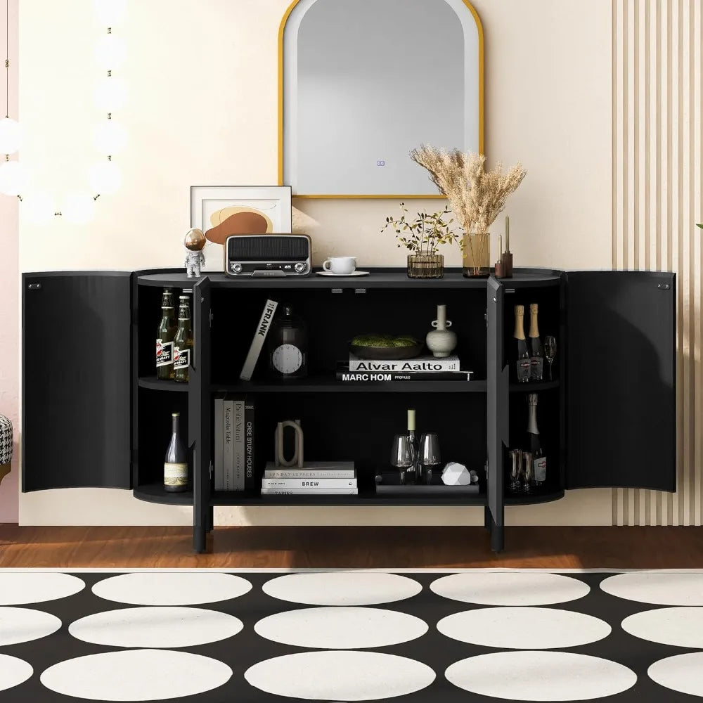 Curved Design Light Luxury Sideboard with Adjustable Shelves,Suitable for Living Room, Black